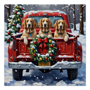 Póster English Setter Navidad Camión Rojo Fiesta