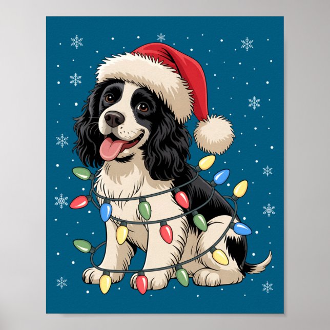 Póster English Springer Spaniel Dog Christmas Tree Lights (Frente)