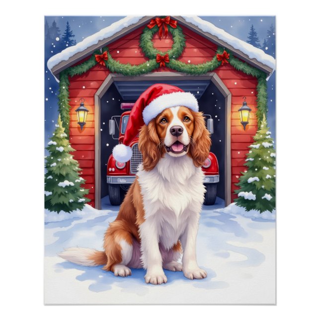 Póster English Springer Spaniel Fire Station Santa (Anverso)