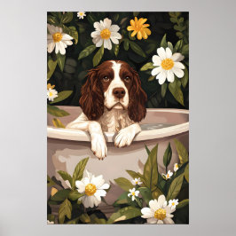 Póster English Springer Spaniel In Bathtub Poster, Funny