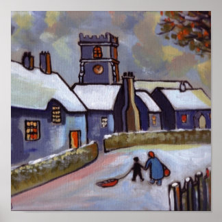Póster English Village Snowscene