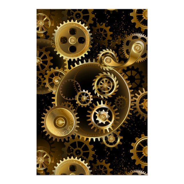 Póster Engranajes de latón Steampunk sin costuras (Anverso)