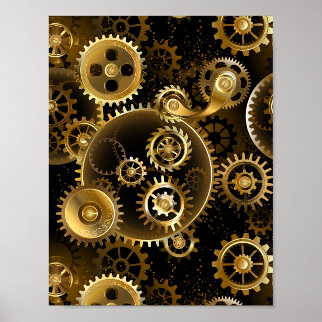 Póster Engranajes de latón Steampunk sin costuras (Frente)