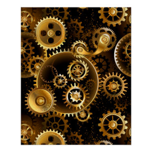 Póster Engranajes de latón Steampunk sin costuras