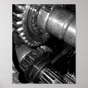 Póster Engranajes. Industrial, negra y blanca