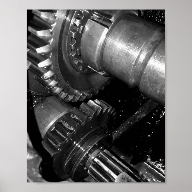 Póster Engranajes. Industrial, negra y blanca (Frente)