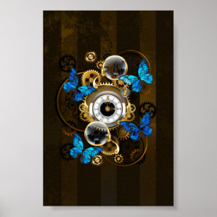 Póster Engranajes Steampunk y Mariposas Azules