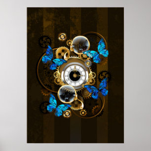 Póster Engranajes Steampunk y Mariposas Azules