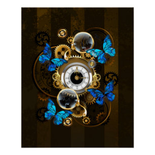 Póster Engranajes Steampunk y Mariposas Azules
