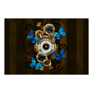 Póster Engranajes Steampunk y Mariposas Azules