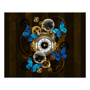 Póster Engranajes Steampunk y Mariposas Azules