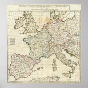 Póster Engraved Map of Europe