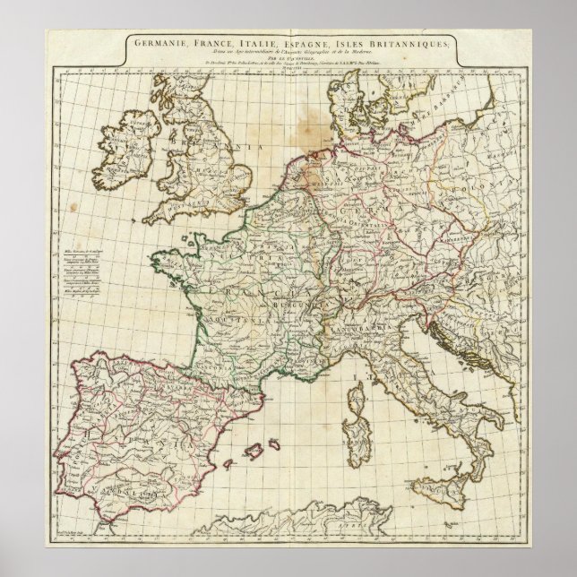Póster Engraved Map of Europe (Frente)