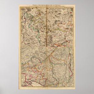 Póster Engraved map of Germany's forests