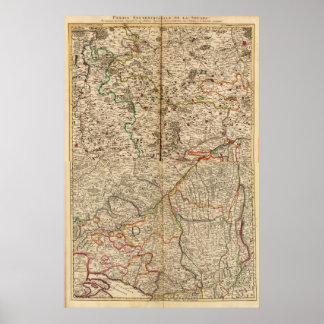 Póster Engraved map of Germany's forests