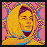 Póster Enigmatic Brazilian Woman in Vibrant Pop Art<br><div class="desc">This artwork features a captivating portrait of a Brazilian woman, rendered in a bold Pop Art style. Her head is covered by a yellow headscarf, which is intricately detailed with patterns, suggesting traditional or symbolic significance. The use of a vibrant color palette, dominated by yellow, pink, and hints of blue...</div>