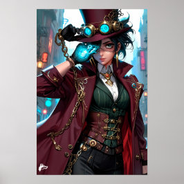 Póster Enigmatic Steampunk Lady – Elegance and Mystery 