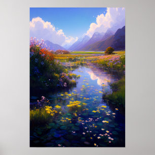 Póster Enigmática pradera pantanosa en el valle