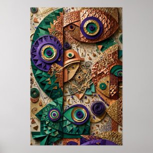 Póster Enjambre de peces con ojos místicos - Esmeralda 3D