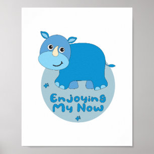 Póster Enjoying my now Kawaii cute blue rhino