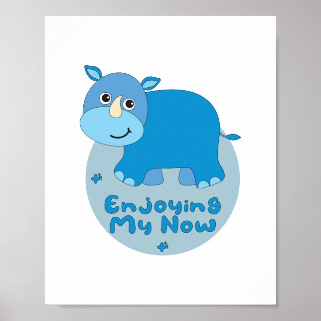 Póster Enjoying my now Kawaii cute blue rhino  (Frente)