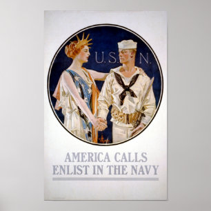 Póster Enlistado Vintage En La Armada