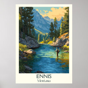 Póster Ennis Montana Vintage Fly Fishing River Art