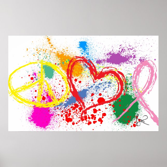 Póster "Enorme" Paz Amor Esperanza Pintar salpicaduras (Frente)