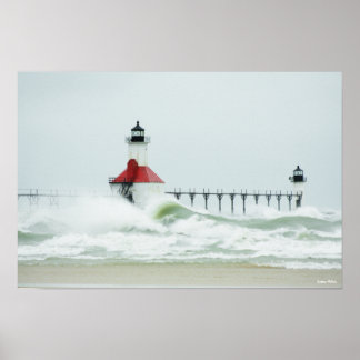 Póster Enormes olas en el Poster del lago Michigan