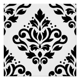 Póster Enrolle el negro grande del diseño del damasco (b)