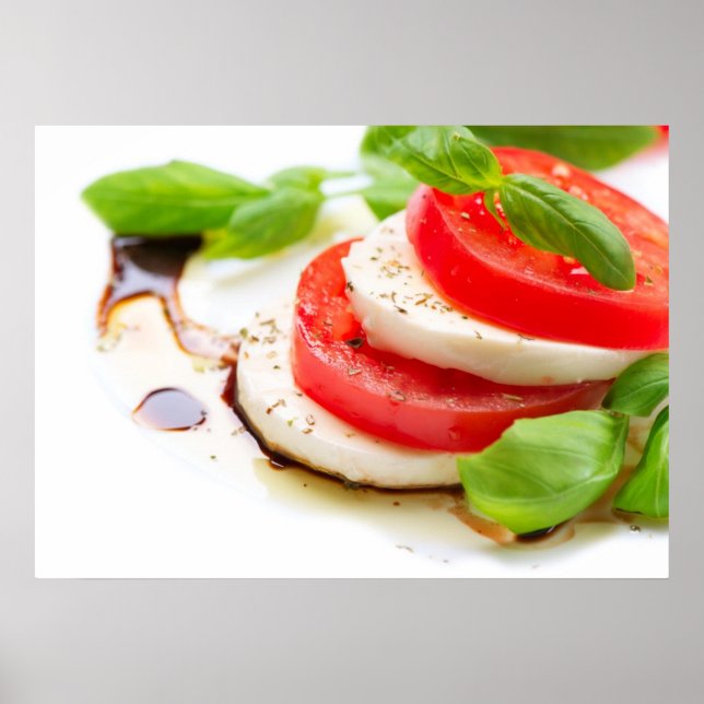Póster Ensalada Caprese. Cortes de tomate y Mozzarella (Frente)