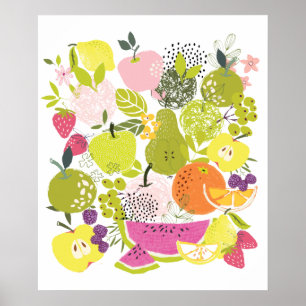 Póster Ensalada de frutas; colchón de frutas de verano
