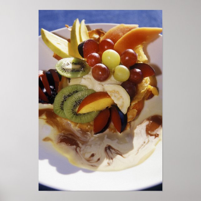 Póster Ensalada de frutas con helado. (Frente)