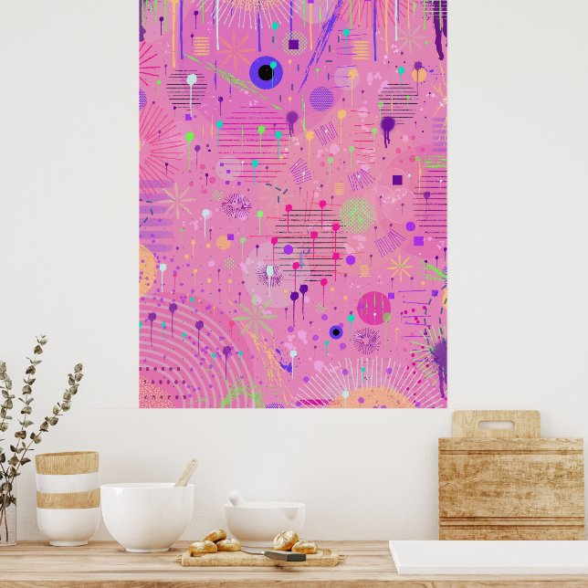 Póster Ensalada de Frutas Estacionales: Pintura Abstracta (Cocina)