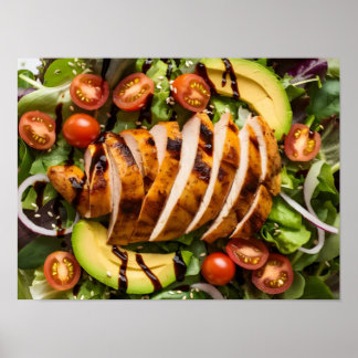 Póster Ensalada de pollo y verduras a la parrilla