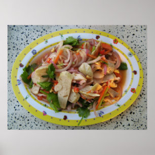 Póster Ensalada de salchichas tailandesas... Comida calle