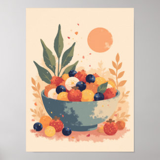 Póster Ensalada minimalista de frutas Boho Resumen Muro d