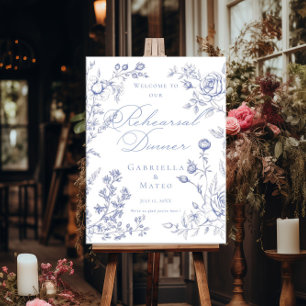 Póster Ensayos Cena toile francés Blue Floral bienvenida