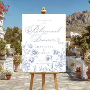 Póster Ensayos Cena toile francés Blue Floral bienvenida