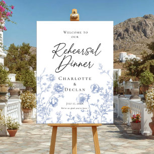 Póster Ensayos Cena toile francés Blue Floral bienvenida