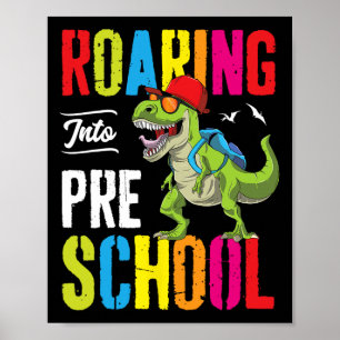 Póster Enseñador de dinosaurio preescolar preK de vuelta