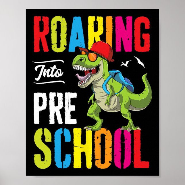 Póster Enseñador de dinosaurio preescolar preK de vuelta  (Frente)