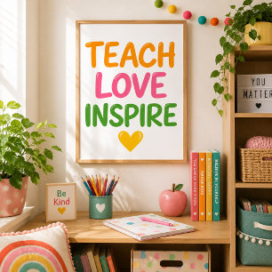 Póster Enseñar Amar Inspirar Profesor Inspirador Colorido