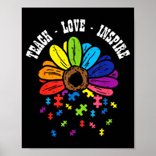 Póster Enseñar Amor Inspirar Flor Conciencia del Autismo