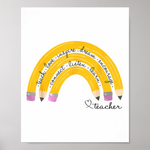 Póster Enseñar Amor Inspirar Lápiz Arcoiris Maestro Ck A