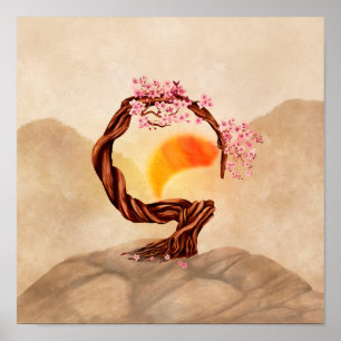 Póster Enso Zen Blossoming Sakura Bonsai