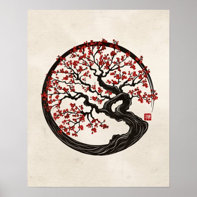 Póster Enso Zen Circle Sakura Tree (Frente)