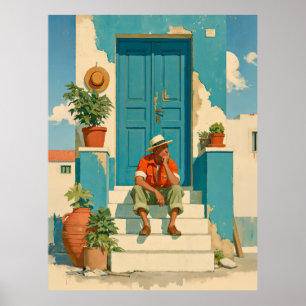 Póster Ensueño de Puerta Azul Mediterránea