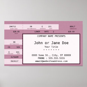 Póster entrada de concierto rosa