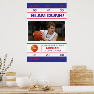 Póster Entrada para graduado de jugador de baloncesto